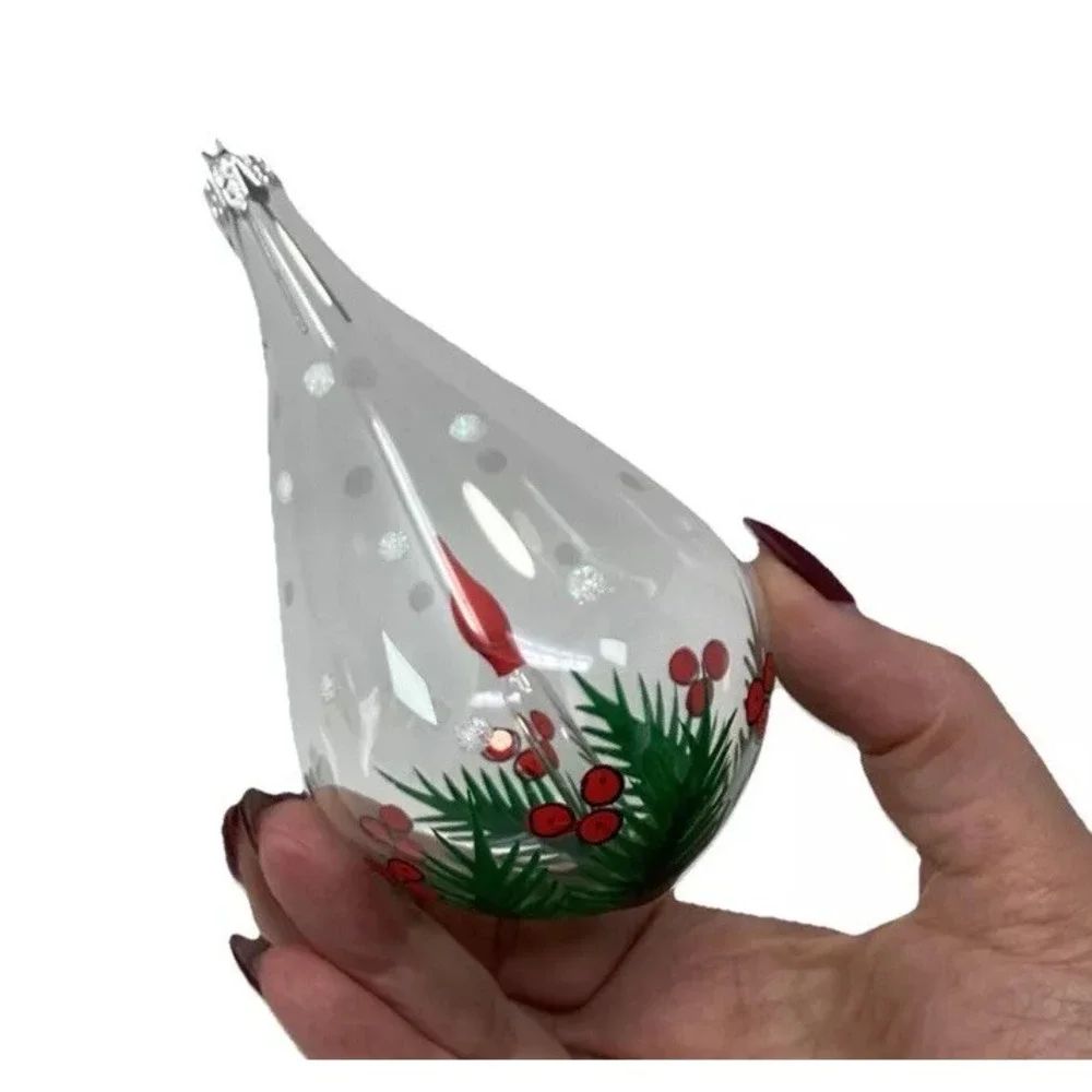 Bronner's Candle Within a Hand Painted Clear Glass Teardrop Christmas Ornament